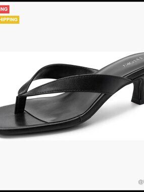 Polyurethane Kitten Heel Flip Flop Sandals Square Open Toe Slip On